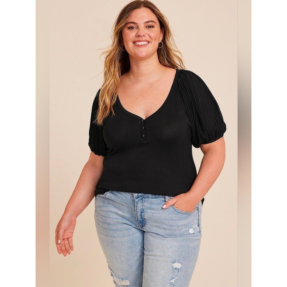 Maurices Pleated Sleeve Henley Tee Plus Size 2X